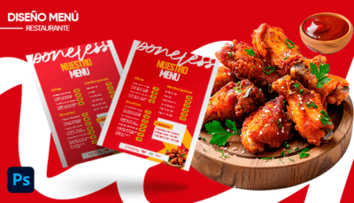 Plantilla de menú comida alitas y burgers